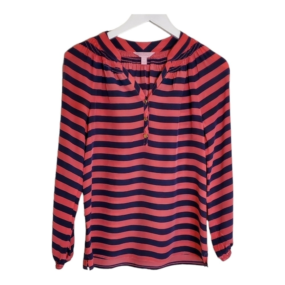 Lilly Pulitzer Strip Silk Longsleeve Top. Size XS